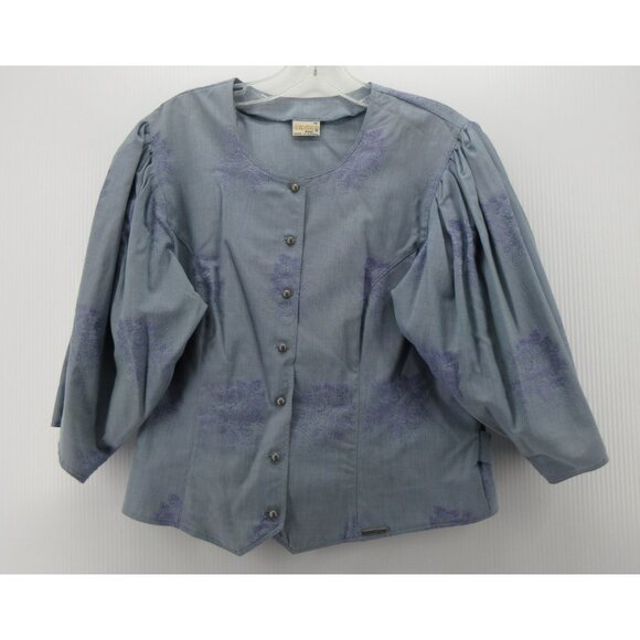 Geiger Tops - VINTAGE Geiger Top 12 Jacquard Floral Blouse Button Up Austria 42 *